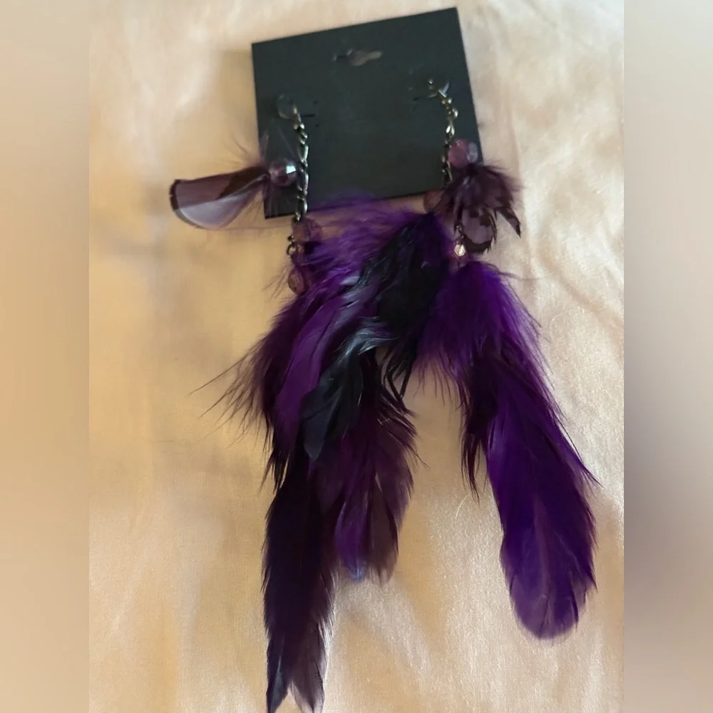 Purple Feather Earrings NWT